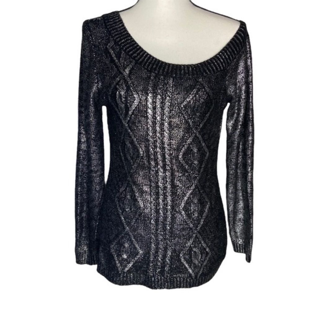 DEB Black & Metallic Silver Asymmetric Off the Shoulder Sweater Size Large